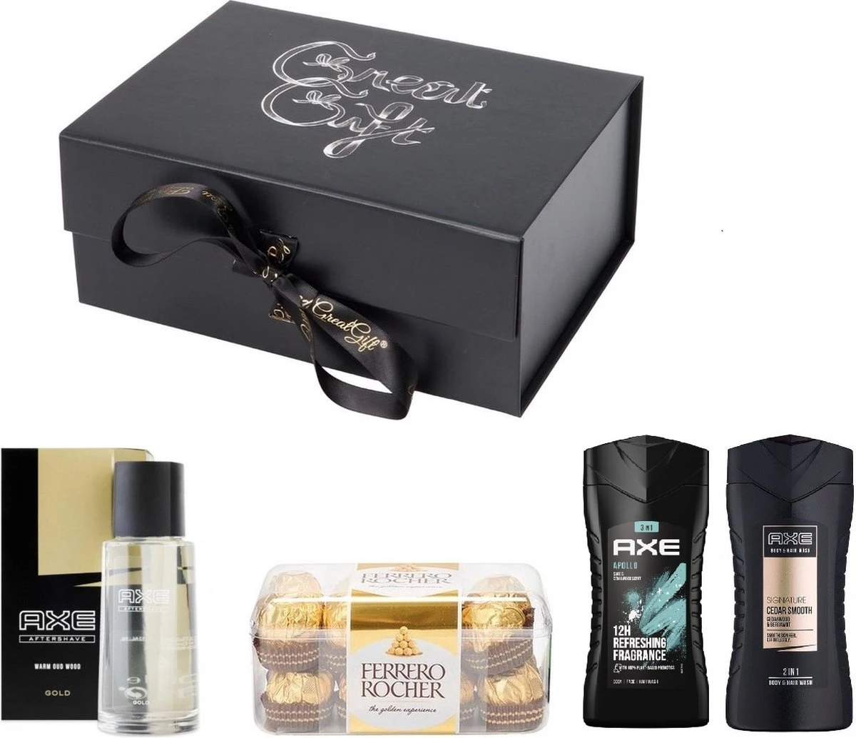 GreatGift® - Cadeaupakket Voor Hem - AXE Geschenkset- Ferrero Rocher - Vaderdag - Voor Mannen - Cadeau Voor Hem - Cadeau - In Luxe Giftbox 1 GreatGift® - Cadeaupakket Voor Hem - AXE Geschenkset- Ferrero Rocher - Vaderdag - Voor Mannen - Cadeau Voor Hem - Cadeau - In Luxe Giftbox